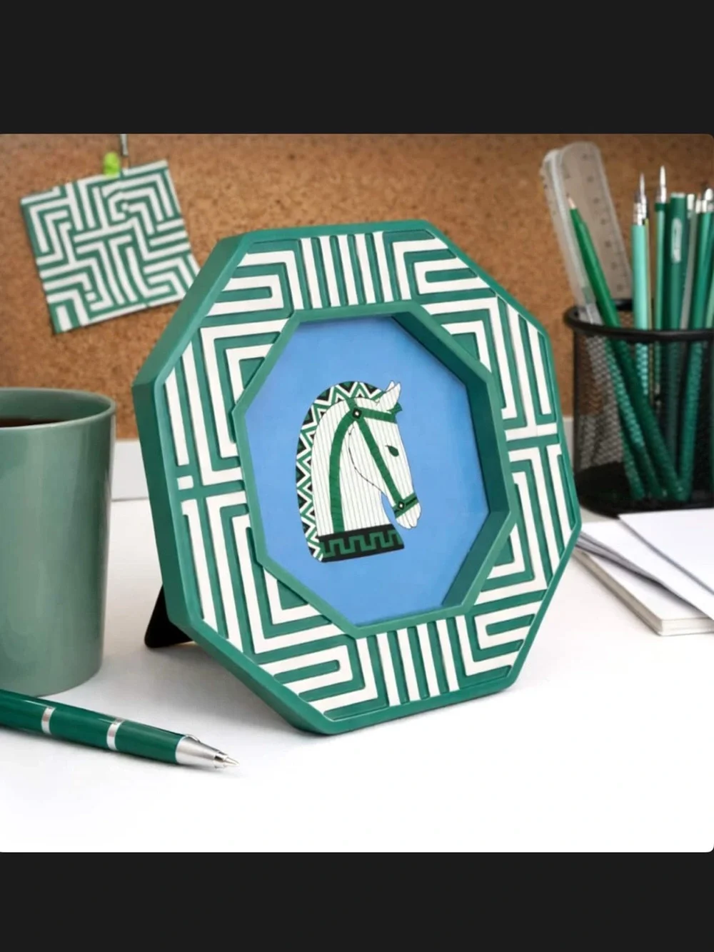 Jonathan Adler Greek Key Horse Picture Frame NWT Resin Blue Green